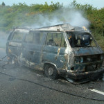Camper Van Fire on the A30, May 29th, 2003. Photo courtesy of Gary Chapman. Camper Van Fire on the A30, May 29th, 2003. Photo courtesy of Gary Chapman.